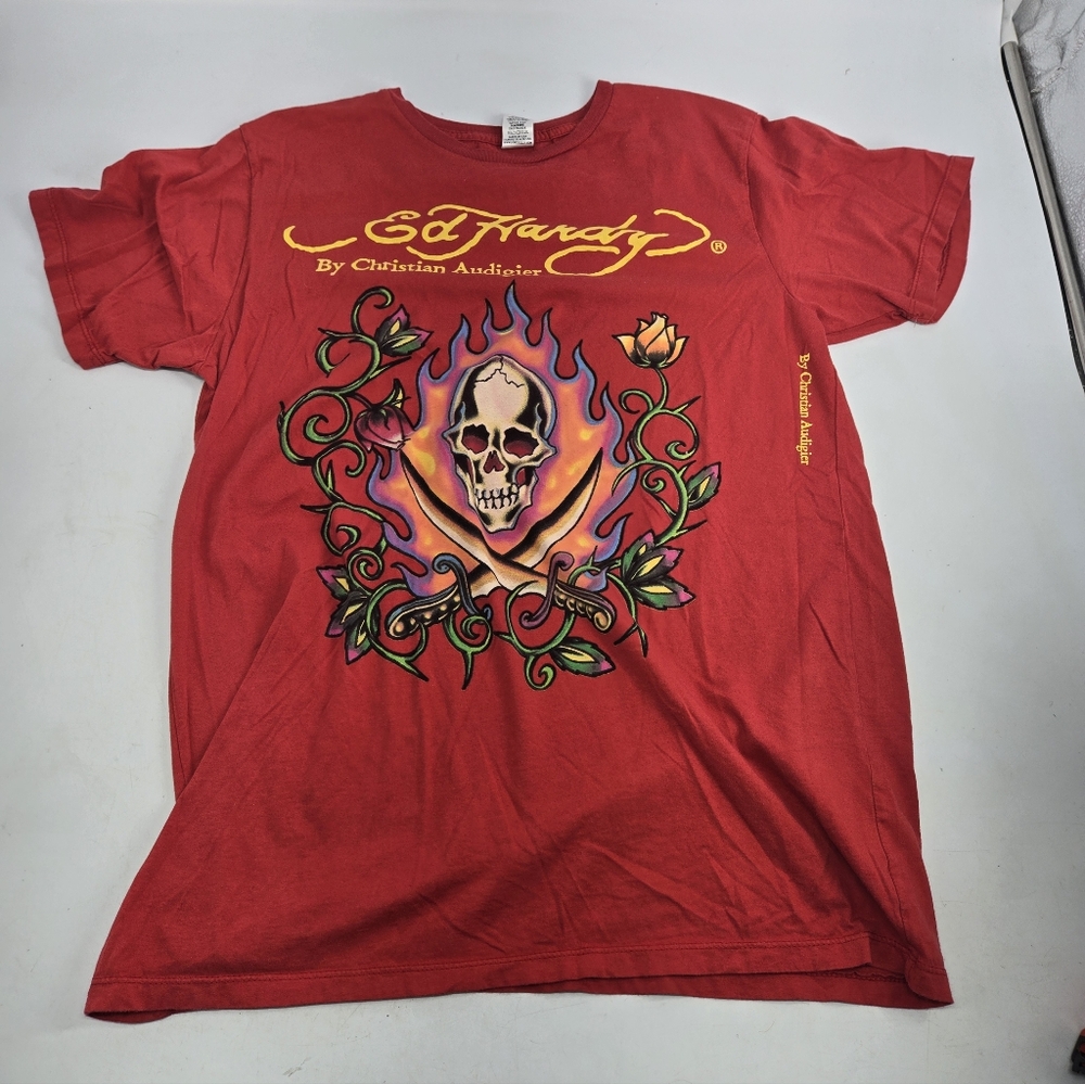 Ed Hardy Red Graphic T-Shirt L